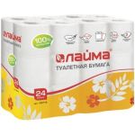 Туалетная бытовая бумага ЛАЙМА спайка 24 шт., 2-х слойная белая, 128719 (артикул 16048016) – фото 1
