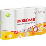 Бумажные бытовые полотенца ЛАЙМА спайка 4 шт., 2-х слойные 22х23 см, белые, 128725 (артикул 16048004) – фото 1