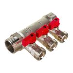 Коллектор с отсекающими кранами Valtec 1х3 выхода Евроконус 3/4" VTc.580.NE.0603 (артикул 16007620) – фото 1