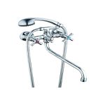 Смеситель для ванны G-lauf с круглым, длинным, поворотным изливом 360°, с душевой лейкой, хром QFR7-A722 (артикул 16185279) – фото 1