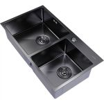 Настольная мойка MIXLINE PRO 72x40, 3 мм, 2-х чашевая, выпуск 3 1/2, 22 см, с сифоном, черный графит 547241 (артикул 20390614) – фото 1