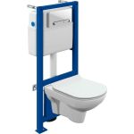 Комплект Cersanit унитаз CITY CO DPL EO slim инсталляци LINK PRO, кнопка ESTETICA пластик белый, с рамкой хром 64277 (артикул 25031829) – фото 1