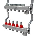 Коллектор в сборе Royal Thermo нержавеющая сталь, с расходомерами 1 ВР-3/4 НР, 5 выходов НС-1080951 (артикул 15856598) – фото 1