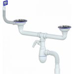 Сифон Unicorn B730V 3 1/2х40 двойной, нос, с прямоугольным переливом, с гофрой 40х40/50 винт, шток, ручка- латунь 534763 (артикул 21307648) – фото 1