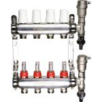 Коллекторная группа Valtec 1x6 выходов евроконус 3/4" нержавеющая сталь со встроенными расходомерами в сборе VTc.589.EMNX.0606 (артикул 16007106) – фото 1