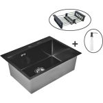 Кухонная мойка из нержавеющей стали WISENT ws36050b с pvd покрытием (60x50 см) с раздвижным коландером и дозатором WS36050B/W302644B/W405B/WGER010 (артикул 26921540) – фото 1
