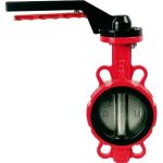 Поворотный затвор DYARM -ZP-150-16-G-N-E-HT (красный), DN150, PN16, межфланцевый/корпус GGG40/диск CF8/уплотнение EPDM HT, с ручкой 4687203187859 (артикул 26182007) – фото 1
