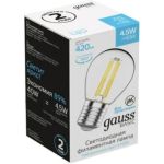 Лампа Gauss Basic Filament, шар, 4,5W, 420lm, 4100К, Е27, LED 1051215 (артикул 16436172) – фото 1