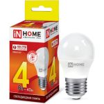 Светодиодная лампа IN HOME LED-ШАР-VC 4Вт, 230В, Е27, 3000К, 360Лм 4690612030579 (артикул 16146115) – фото 1