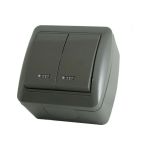 2-клавишный выключатель TDM открытой установки с подсветкой IP44 10А серый "Селигер" SQ1818-0104 (артикул 16533939) – фото 1