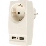 Адаптер ЭРА SP-1e-USB-W Polynom 1гн 220V + 2xUSB 2100mA, c заземлением, белый Б0026332 (артикул 15881766) – фото 1