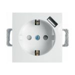 1-местная розетка STEKKER с заземлением, механизм, 250В, 16А, с USB 1А, серия Эрна, белый 39318 (артикул 18249643) – фото 1