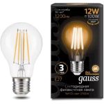 Лампа GAUSS Filament А60 12W 1200lm 2700К Е27 LED 1/10/40 102902112 (артикул 16856575) – фото 1
