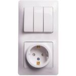 Блок розетка с заземлением со шторками + 3-клавишный выключатель Schneider Electric GLOSSA БЕЛЫЙ GSL000178 (артикул 16313697) – фото 1