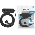 Сетевой удлинитель Фотон 16-103Е, 10м, 3 розетки, 16А, с заземлением, черный 22725 (артикул 15745590) – фото 1