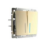 Выключатель WERKEL W1120110 двухклавишный с подсветкой шампань рифленый a051414 (артикул 15777334) – фото 1