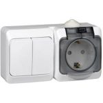 Блок Schneider Electric ОП Этюд IP44 белый, 2-клавишный выключатель+евророзетка з/ш SchE BPA16-242B (артикул 15170221) – фото 1