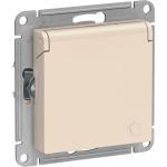 Розетка Schneider Electric AtlasDesign Бежевый с заземлением, со шторками, с крышкой, 16А ATN000246 (артикул 16794073) – фото 1