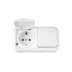 Блок Bylectrica 1 выключатель + розетка с заземляющим контактом ОУ IP54, серия ПРАЛЕСКА АКВА, белый, В-РЦ-657 (артикул 17384892) – фото 1