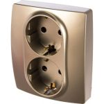 Розетка ЭРА 12-2104-04 2X2P+E Schuko со шторками, 16АХ-250В, шампань Б0014702 (артикул 15747425) – фото 1