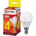 Светодиодная лампа IN HOME LED-ШАР-VC 4Вт, 230В, Е14, 3000К, 360Лм 4690612030517 (артикул 16146116) – фото 1