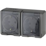 Розетка ЭРА 11-2404-03 2х2P E IP54, шторки, 16A-250В, ОУ, серый Б0020719 (артикул 15980758) – фото 1