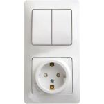 Блок розетка с заземлением со шторками + 2 клавишный выключатель Schneider Electric GLOSSA БЕЛЫЙ GSL000174 (артикул 16314145) – фото 1