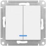 Механизм выключателя Schneider Electric 2-кл. ATLAS DESIGN с подсветкой сх.5а 10АХ белый 1240154 (артикул 15846211) – фото 1
