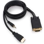 Кабель Cablexpert HDMI-VGA 19M/15M + 3.5Jack 1.8м черный позол.разъемы пакет A-HDMI-VGA-03-6 (артикул 16205402) – фото 1