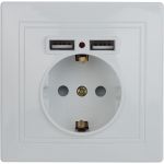 Розетка+USB Intro 141001 IP20, СУ, Plano, белый Б0043247 (артикул 16069868) – фото 1