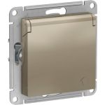 Розетка Schneider Electric AtlasDesign Шампань с заземлением, со шторками, с крышкой, 16А ATN000546 (артикул 16794037) – фото 1