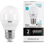 Лампа Gauss LED Elementary Шар 10W E27 730lm 4100K 53220 (артикул 16126001) – фото 1