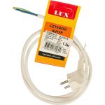 Сетевой шнур с вилкой V3 ПВС 3x0.75, 1.5м с з/к, белый LUX 4606400615804 (артикул 15545889) – фото 1