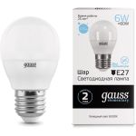 Лампа Gauss LED Elementary Шар 6W E27 470lm 6500K 53236 (артикул 15869357) – фото 1