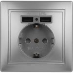 Розетка+USB Intro 141003 IP20, СУ, Plano, алюминий Б0043249 (артикул 16069712) – фото 1
