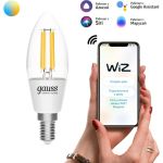Умная Wi-fi филаментная лампочка Gauss, Smart Light ССТ DIM E14 C37 4,5 Вт 2700-6500K, диммируемая с изменением температуры, управление голосом/смартфоном 1250112 (артикул 16404224) – фото 1
