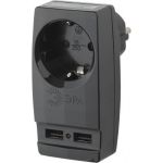 Адаптер ЭРА SP-1e-USB-B Polynom 1гн 220V + 2xUSB 2100mA, c заземлением, черный Б0026333 (артикул 15881765) – фото 1