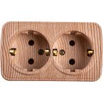 Розетка Intro Polo 3-204-11 с заземлением двойная 2x2P+E Schuko, 16A-250В, IP20, открытая установка, сосна, Б0053578 (артикул 20772801) – фото 1