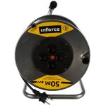 Силовой удлинитель Inforce К4-Е-50 на металлической катушке ПВС 3x1.5 50м 16А, 4 розетки с з/к 40150 (артикул 15734308) – фото 1