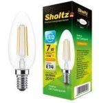 Светодиодная филаментная лампа Sholtz свеча 7Вт E14 2700К C37 220-240В стекло FOC5004 (артикул 16293301) – фото 1