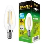 Светодиодная филаментная лампа Sholtz свеча 5Вт E14 4000К C37 220-240В стекло FOC5001 (артикул 16293248) – фото 1