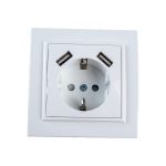 1-местная розетка EKF Минск, СП, с/з, 16А, с защитными шторками, с 2 USB, 2.1А, белая SQERR16-028-100-2USB (артикул 16145785) – фото 1