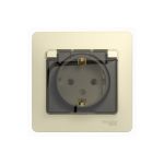 Розетка Schneider Electric 1-м GLOSSA с заземлением, защитные шторки, с крышкой IP20 бежевый SchE GSL000246 (артикул 15425663) – фото 1