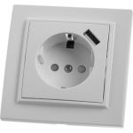 Розетка STEKKER 1-местная с/з, 220В, 16А с защитной шторкой и с USB, серия Эрна, белая 39051 (артикул 16177026) – фото 1