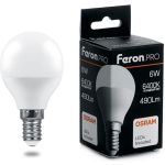 Светодиодная лампа FERON PRO LB-1406 Шарик E14 6W 6400K OSRAM LED 38067 (артикул 16233659) – фото 1