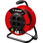 Удлинитель на катушке ЗУБР "ПВС 307", 40 м, 2500 Вт, 4 гнезда, ПВС 3х0,75 кв мм, 55083-40 (артикул 15890500) – фото 1