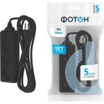 Сетевой удлинитель ФОТОН 10-53, 5м, 3 розетки, 10А, черный 22720 (артикул 15949173) – фото 1