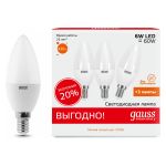 Лампа Gauss LED Elementary Candle 6W E14 2700K 1/40 3 лампы в упаковке SQ33116T (артикул 15760927) – фото 1
