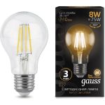 Светодиодная лампа Gauss LED Filament A60 E27 8W 2700К 102802108 (артикул 15735750) – фото 1