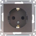 Механизм розетки Schneider Electric 1-м СП ATLAS DESIGN с заземлением, защитные шторки 16А мокко ATN000645 (артикул 15873763) – фото 1